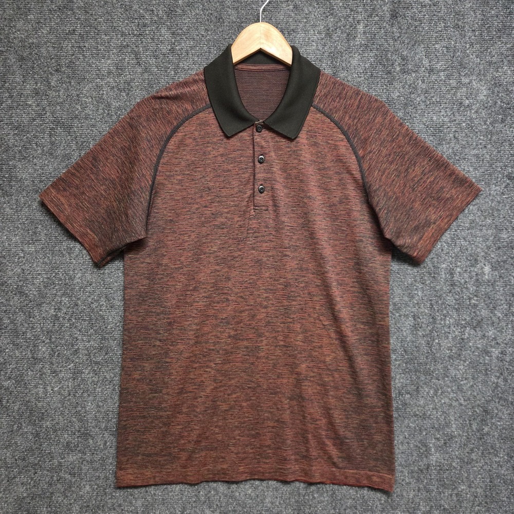 Lululemon Shirt Mens Medium Red Metal Vent Tech Polo Short Sleeve Preppy Casual